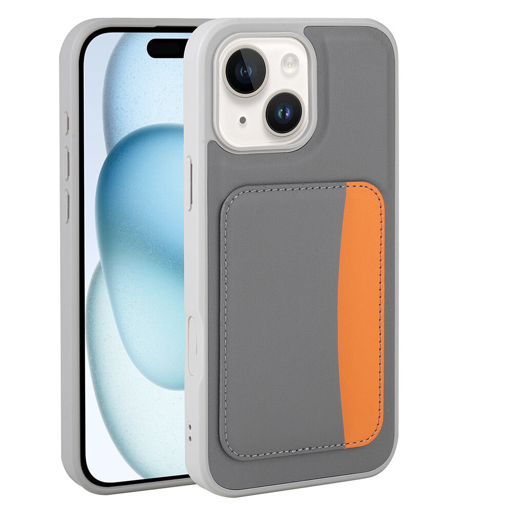 iPhone 14 Uyumlu Kartlıklı Süni Deri X-Kart Cüzdan Silikon Kapak Koyu Gri
