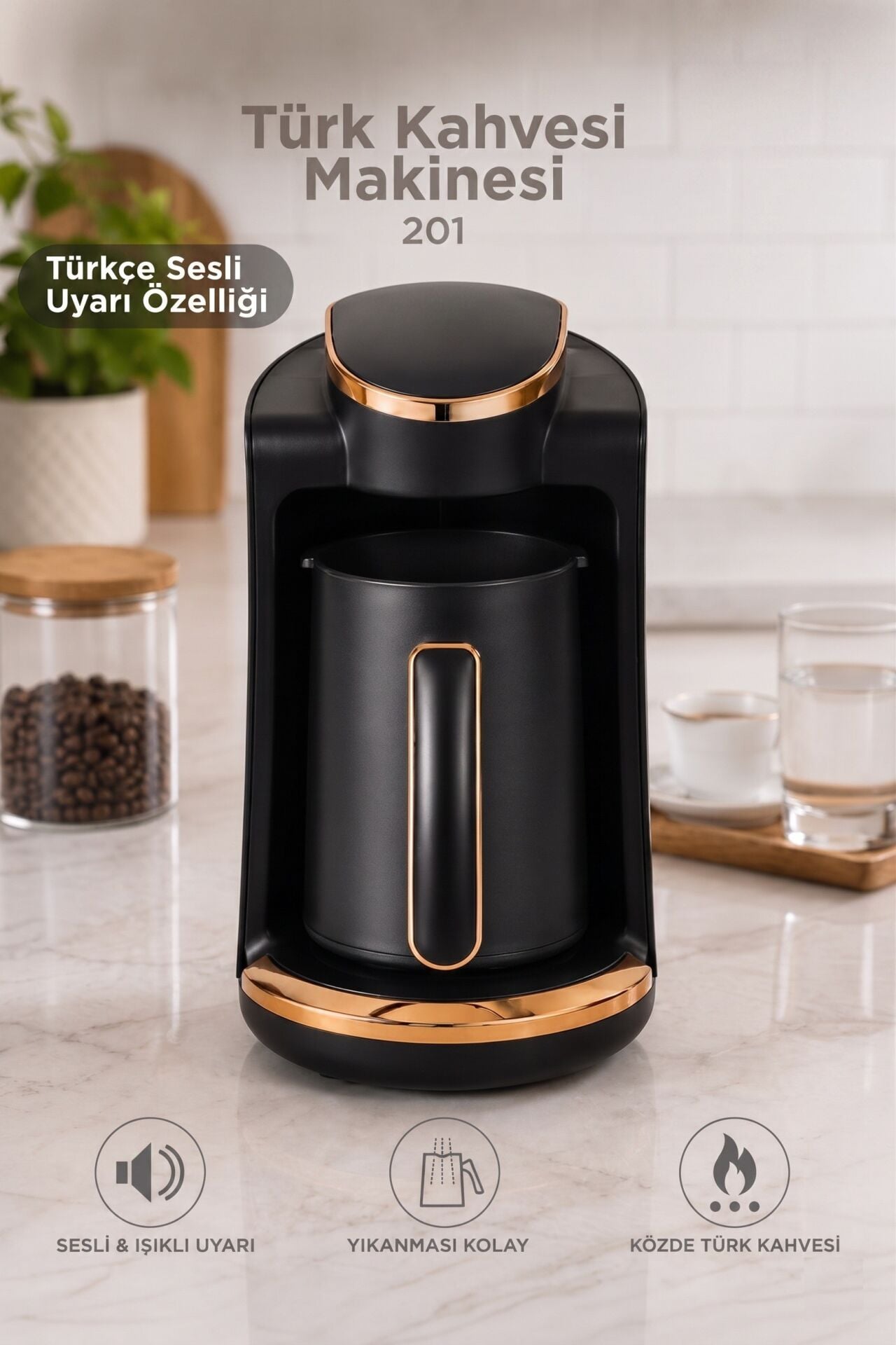 Kahve Makinesi Sesli Komut Türk Kahve Makinesi 250ml 4 Fincan Kapasiteli