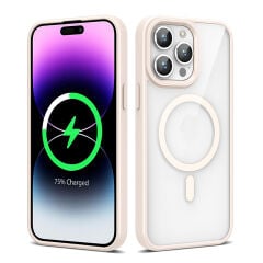 iPhone 14 Pro Max Kılıf Magsafe Wireless Şarj Özellikli Silikon Ege Kapak Kılıf Pembe