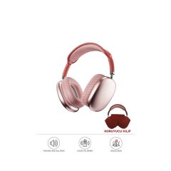 P9 Air Pro Max Kablosuz 5.3 Mikrofonlu Sd Kart Girişli Aux Kablolu Bluetooth Kulaklık Kılıf Hediyeli Pembe