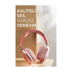 P9 Air Pro Max Kablosuz 5.3 Mikrofonlu Sd Kart Girişli Aux Kablolu Bluetooth Kulaklık Kılıf Hediyeli Pembe