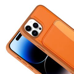 iPhone 14 Pro Max Uyumlu Kartlıklı Süni Deri X-Kart Cüzdan Silikon Kapak