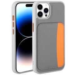 iPhone 14 Pro Max Uyumlu Kartlıklı Süni Deri X-Kart Cüzdan Silikon Kapak