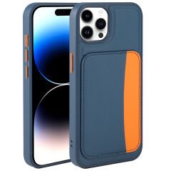iPhone 14 Pro Max Uyumlu Kartlıklı Süni Deri X-Kart Cüzdan Silikon Kapak