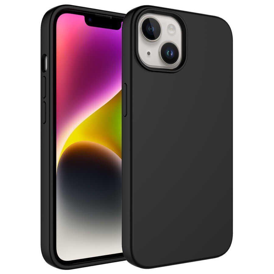 iPhone 14 Plus Kılıf Sıvı Teknolojili Silinebilir Sert Kivi Kapak Siyah