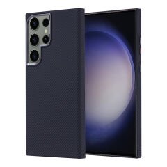 Samsung Galaxy S23 Ultra Kılıf Kablosuz Şarj Özellikli Karbon Fiber Görünümlü Nekst Kapak