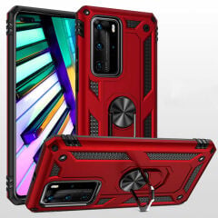 Huawei P40 Pro Kılıf Vega Tank Sert Yüzüklü Standlı Zırh Koruma Kapak