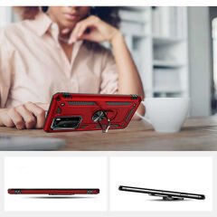 Huawei P40 Pro Kılıf Vega Tank Sert Yüzüklü Standlı Zırh Koruma Kapak Gri