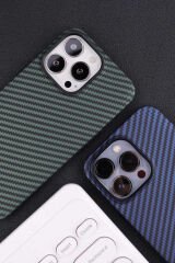 iPhone 12 Kılıf Karbon Fiber Tasarımlı Karbono Kapak Mavi