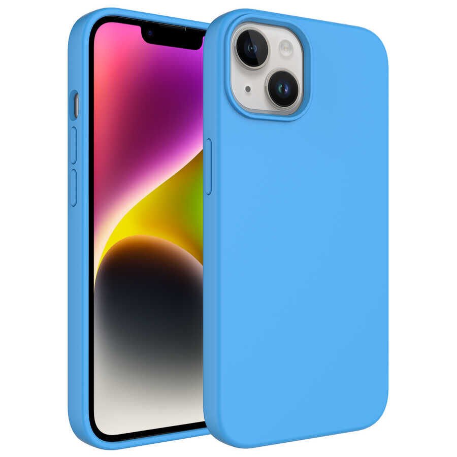 iPhone 14 Plus Kılıf Sıvı Teknolojili Silinebilir Sert Kivi Kapak Mavi