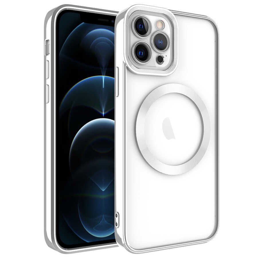 iPhone 11 Pro Kılıf Magsafe Wireless Şarj Özellikli Setro Silikon Gümüş