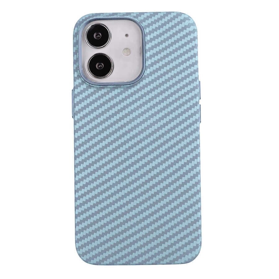 iPhone 12 Kılıf Karbon Fiber Tasarımlı Karbono Kapak Mavi