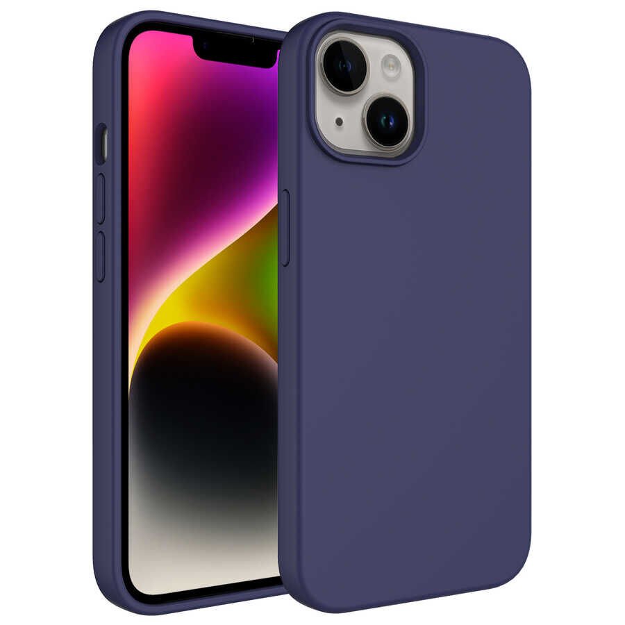 iPhone 14 Plus Kılıf Sıvı Teknolojili Silinebilir Sert Kivi Kapak Lacivert