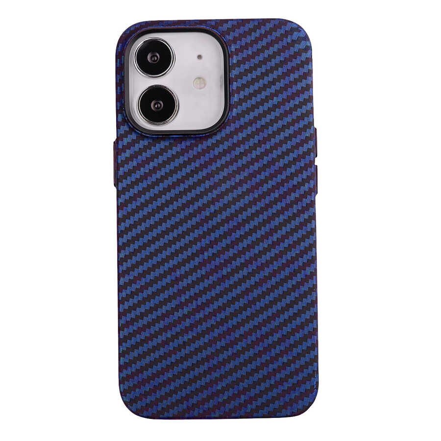iPhone 12 Kılıf Karbon Fiber Tasarımlı Karbono Kapak Lacivert