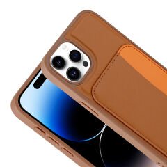 iPhone 15 Pro Max Uyumlu Kartlıklı Süni Deri X-Kart Cüzdan Silikon Kapak