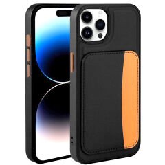 iPhone 15 Pro Max Uyumlu Kartlıklı Süni Deri X-Kart Cüzdan Silikon Kapak