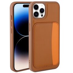 iPhone 15 Pro Max Uyumlu Kartlıklı Süni Deri X-Kart Cüzdan Silikon Kapak