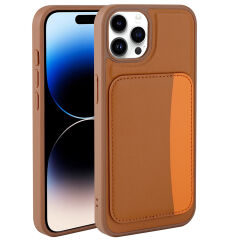 iPhone 15 Pro Max Uyumlu Kartlıklı Süni Deri X-Kart Cüzdan Silikon Kapak