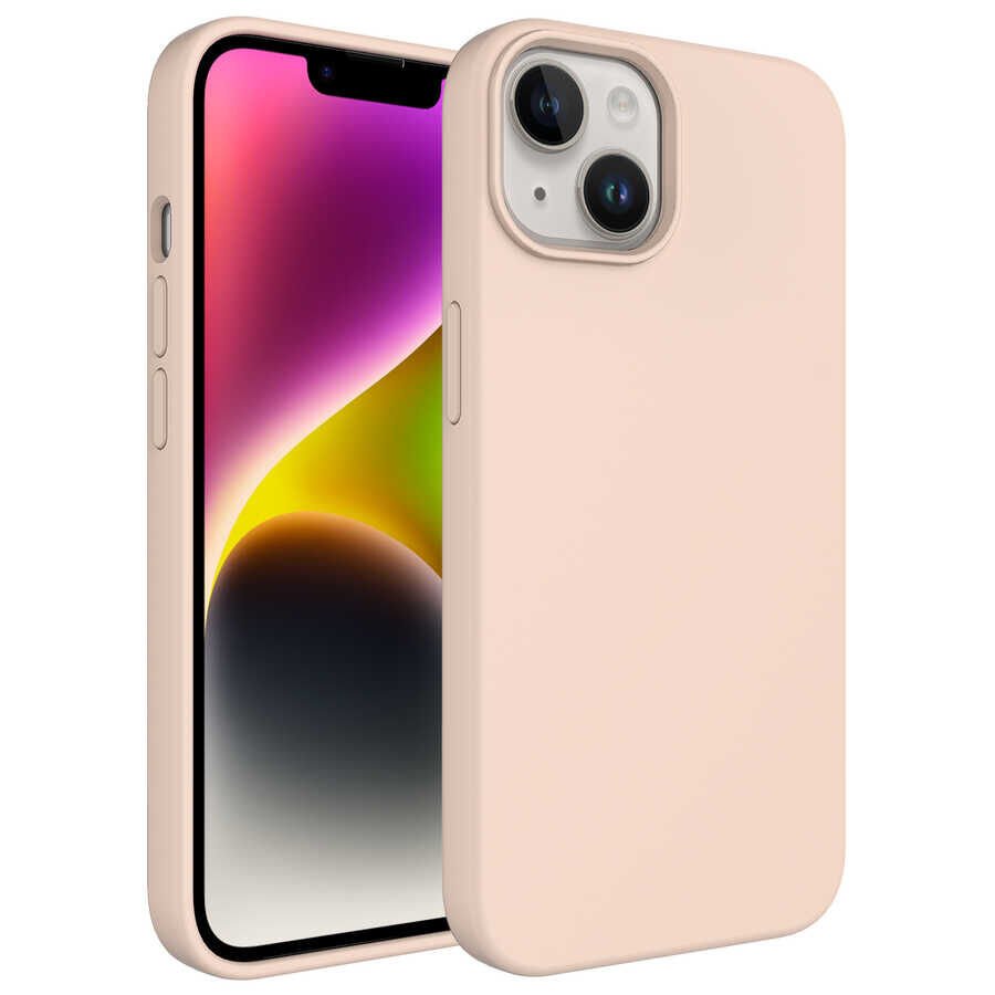 iPhone 14 Plus Kılıf Sıvı Teknolojili Silinebilir Sert Kivi Kapak Pembe Açık