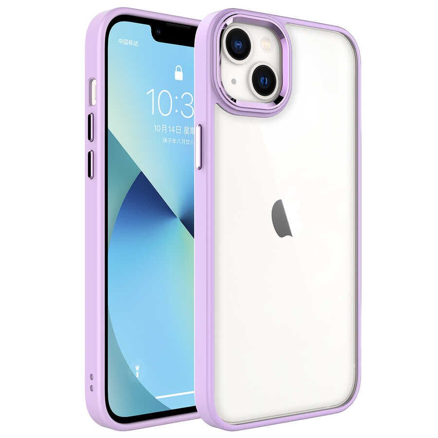 iPhone 14 Plus Renkli Silikon Kenarlı Kılıf Krom Kapak Lila