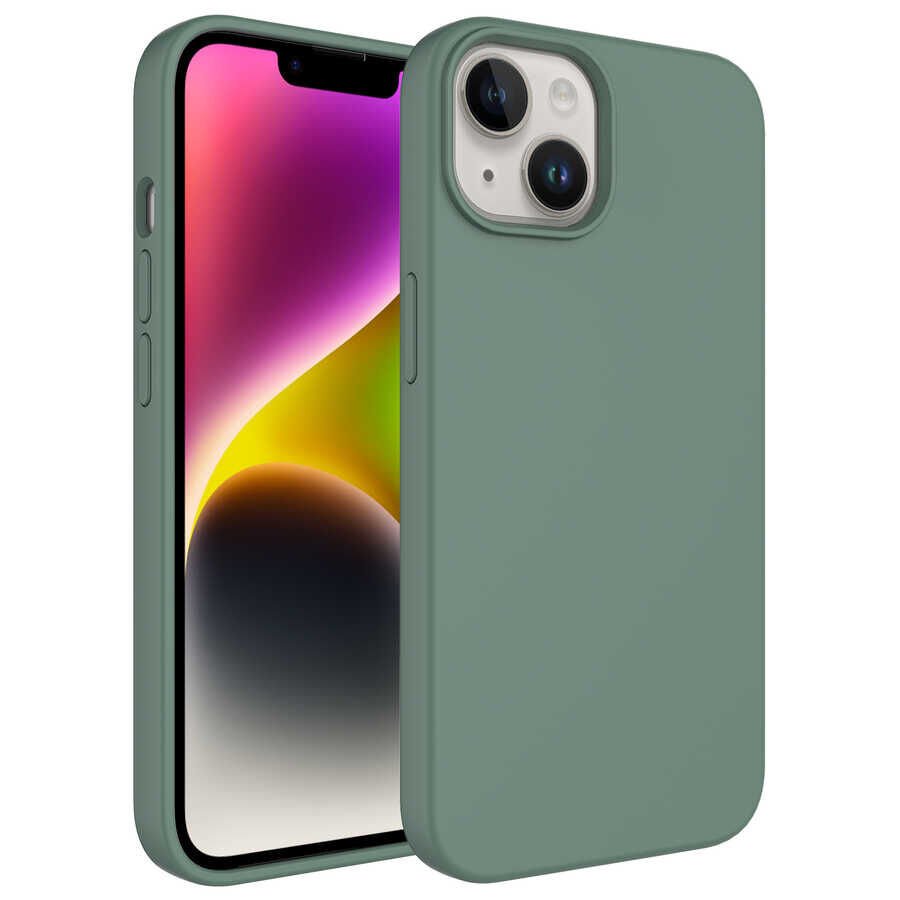 iPhone 14 Plus Kılıf Sıvı Teknolojili Silinebilir Sert Kivi Kapak Koyu Yeşil