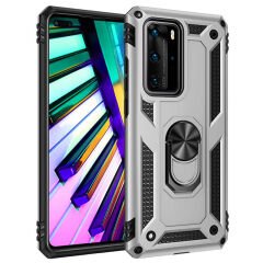 Huawei P40 Pro Kılıf Vega Tank Sert Yüzüklü Standlı Zırh Koruma Kapak Gri
