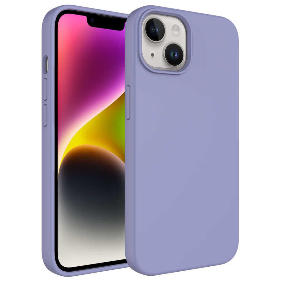 iPhone 14 Plus Kılıf Sıvı Teknolojili Silinebilir Sert Kivi Kapak Lavendery Gray