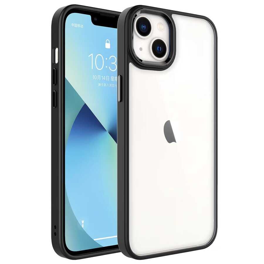iPhone 14 Plus Renkli Silikon Kenarlı Kılıf Krom Kapak Siyah