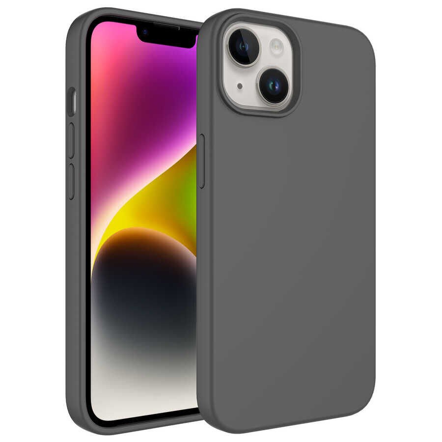 iPhone 14 Plus Kılıf Sıvı Teknolojili Silinebilir Sert Kivi Kapak Gri