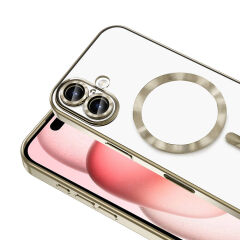 iPhone 16 Kılıf Kamera Korumalı Kablosuz Wireless Şarj Özellikli Demre Kapak Gold