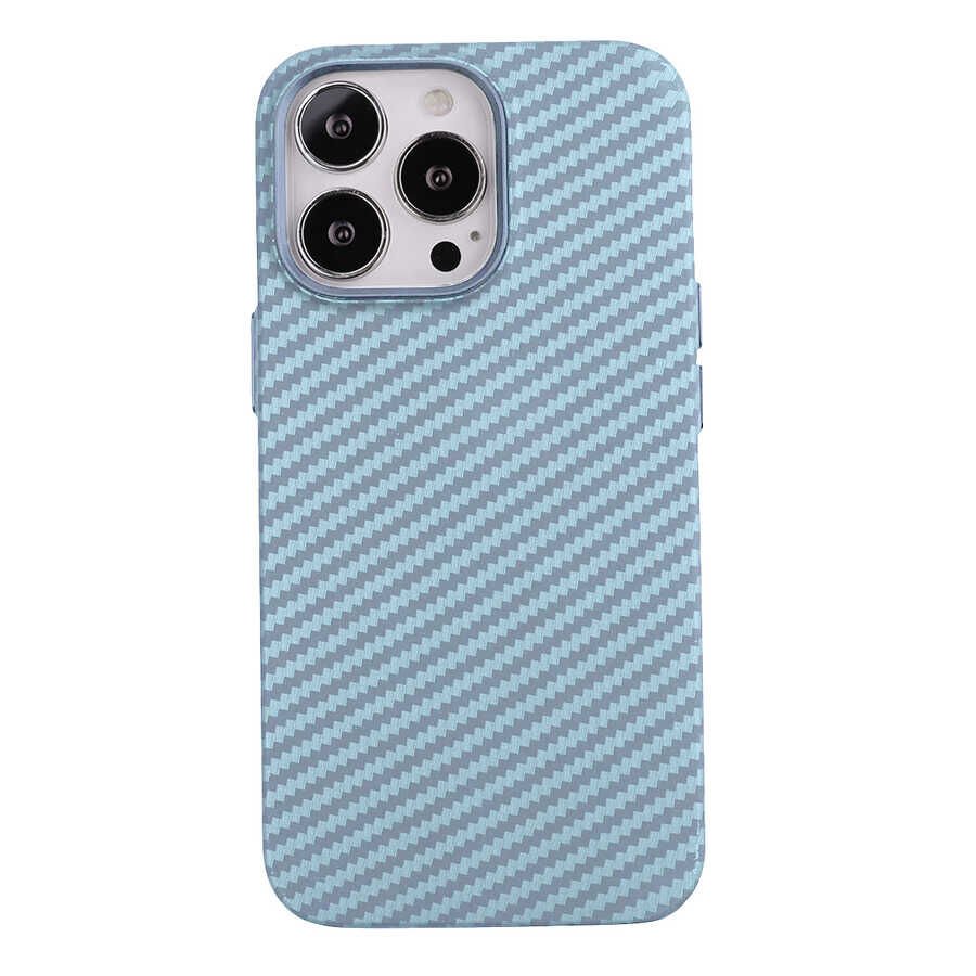 iPhone 12 Pro Kılıf Karbon Fiber Tasarımlı Karbono Kapak Mavi