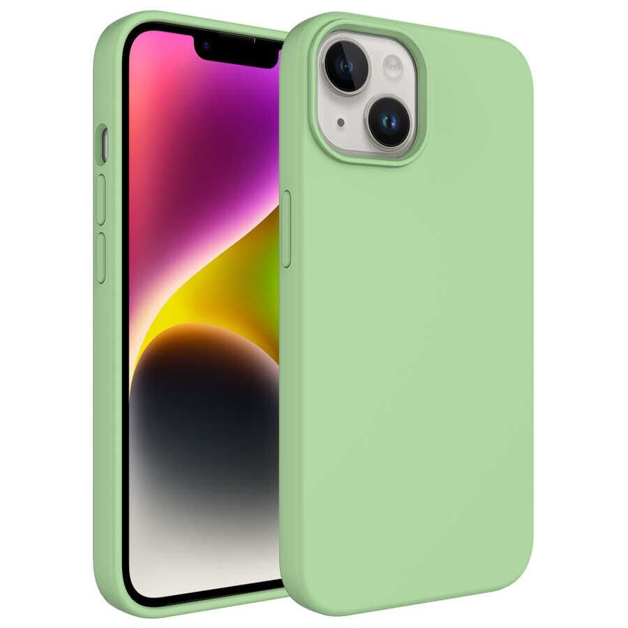 iPhone 14 Plus Kılıf Sıvı Teknolojili Silinebilir Sert Kivi Kapak Açık Yeşil
