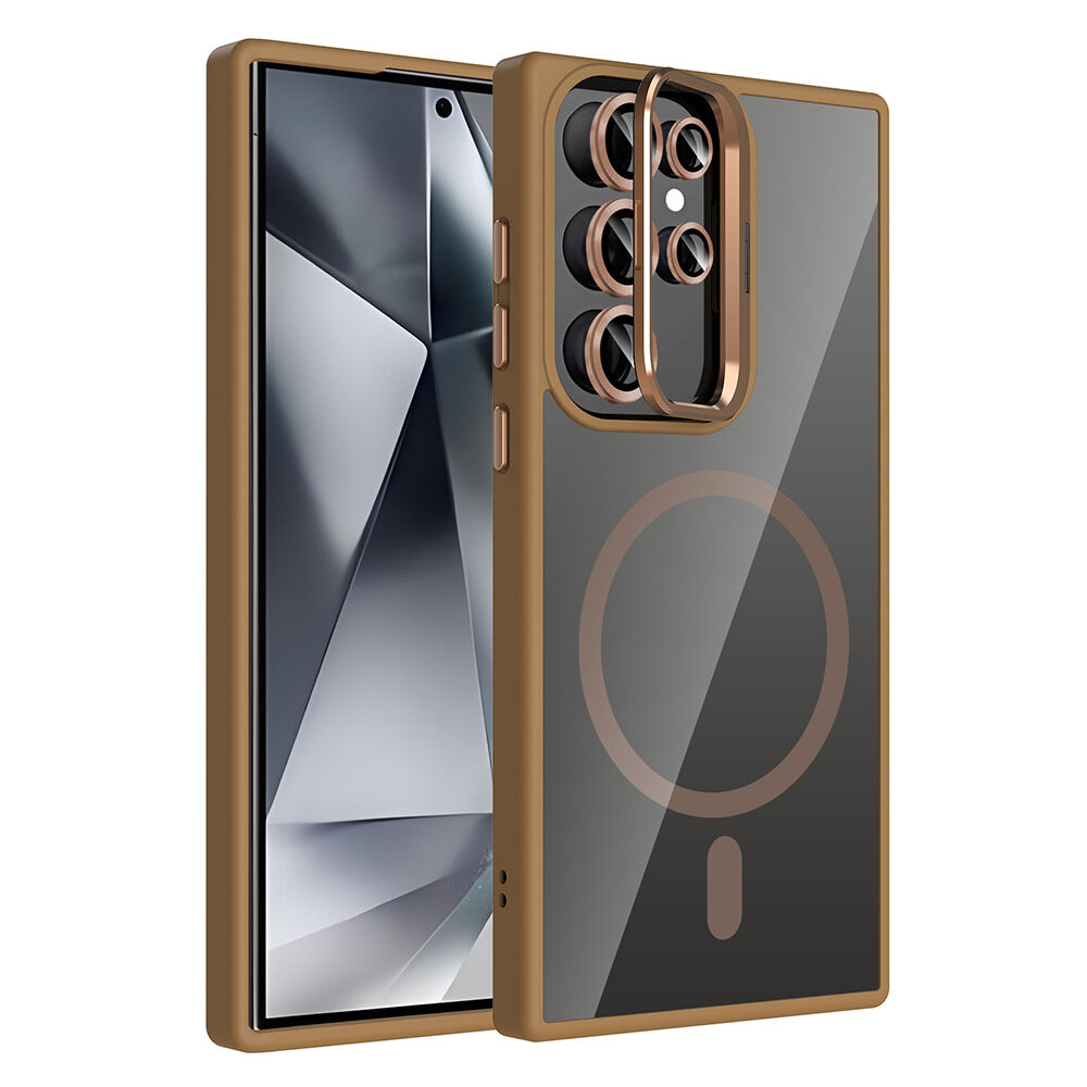 Samsung Galaxy S24 Ultra Kılıf Standlı ve Kamera Lens Hediyeli Kablosuz Şarj Özellikli Etro Kapak Desert Titanyum