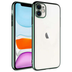 iPhone 11 Kılıf Sert PC Renkli Çerçeveli Riksos Kapak Yeşil