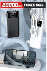 Digital Göstergeli 4 Çıkışlı Fenerli Standli 20.000 Mah Powerbank Beyaz