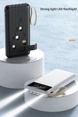 Digital Göstergeli 4 Çıkışlı Fenerli Standli 20.000 Mah Powerbank Beyaz