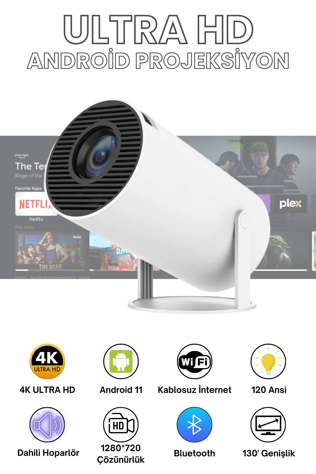HY300 Pro Taşınabilir Android Projeksiyon En Güncel Versiyon Wifi Destekli Akıllı Sinema Projektör Ultra Hd