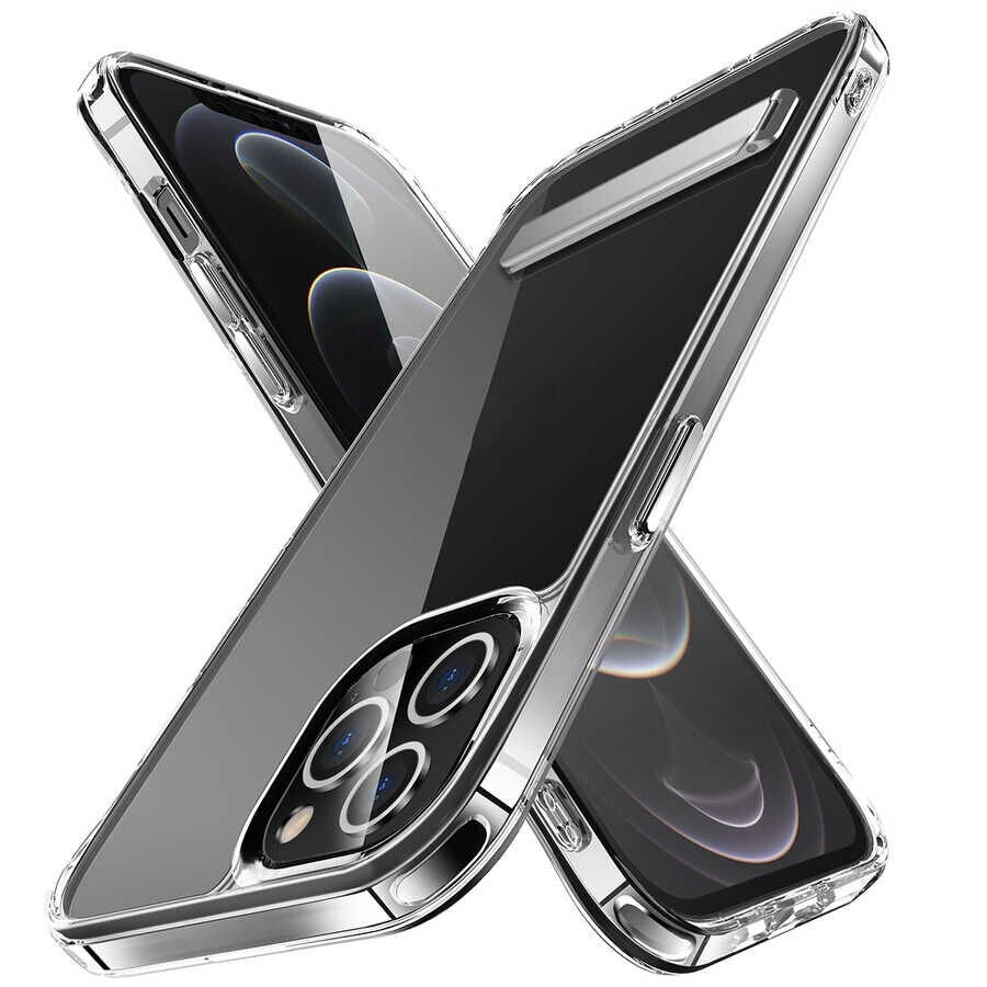 iPhone 12 Pro Kılıf Standlı Şeffaf Silikon L-Stand Kapak Renksiz