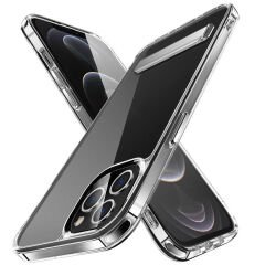 iPhone 12 Pro Kılıf Standlı Şeffaf Silikon L-Stand Kapak Renksiz