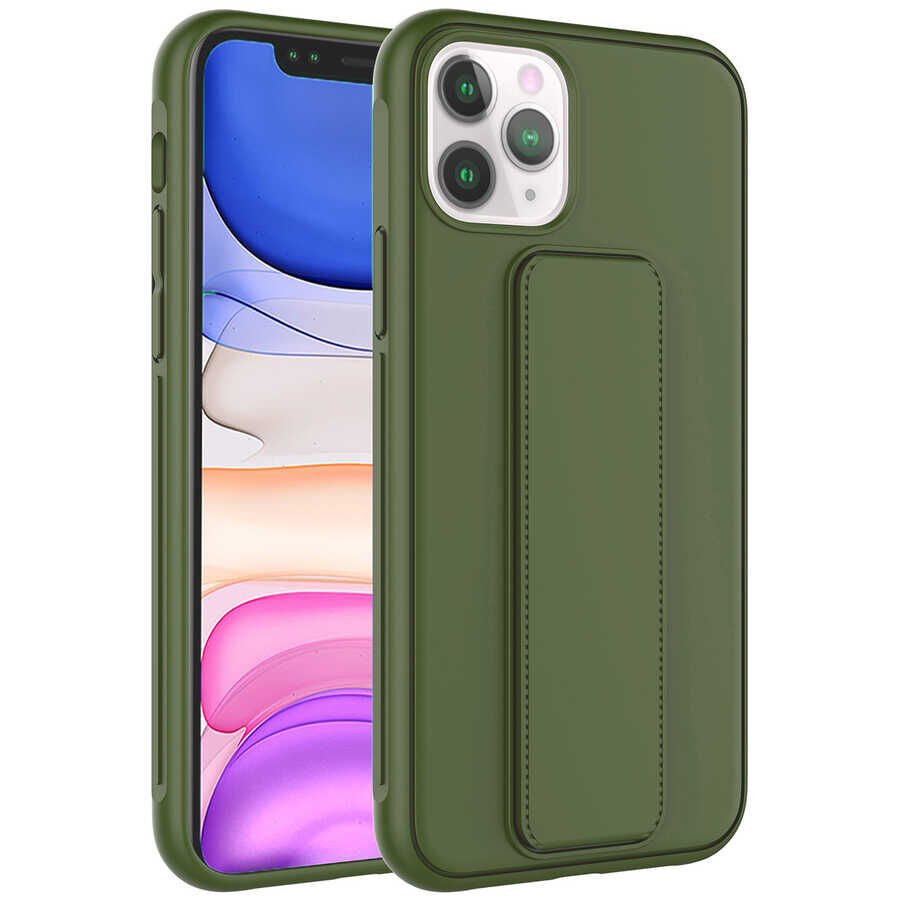 iPhone 11 Pro Kılıf Qstand Kapak Koyu Yeşil