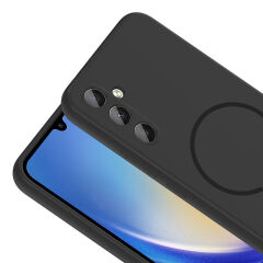 Samsung Galaxy A34 Kılıf Meta Lansman M-Safe Kamera Korumalı içi Kadife Yumuşak Renkli Süet Silikon Kahverengi