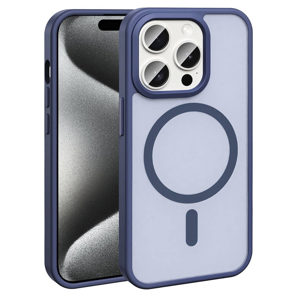 iPhone 15 Pro Max Kılıf Magsafe Şarj Özellikli Mat Arka Yüzey Sio Kapak Lacivert