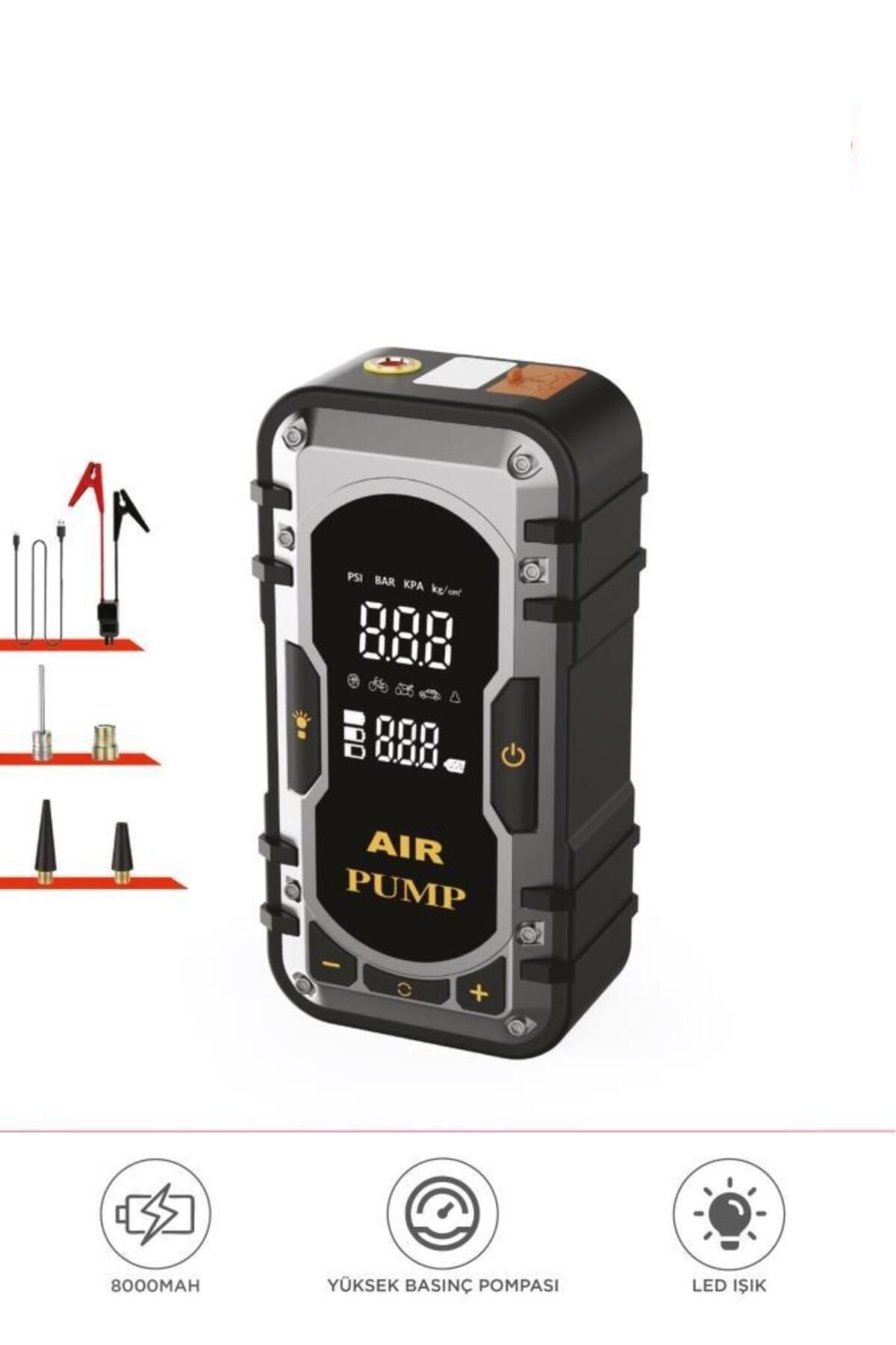 APS-02 Taşnabilir Dijital Ekranlı Araç Akü Takviyeli,Powerbank,Işıklı Oto Hava Kompresörü