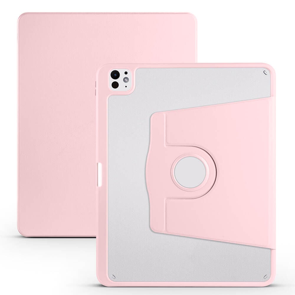 Apple iPad Pro 13 2024 Kılıf Termik Kalem Bölmeli Dönebilen Standlı Kılıf Pembe