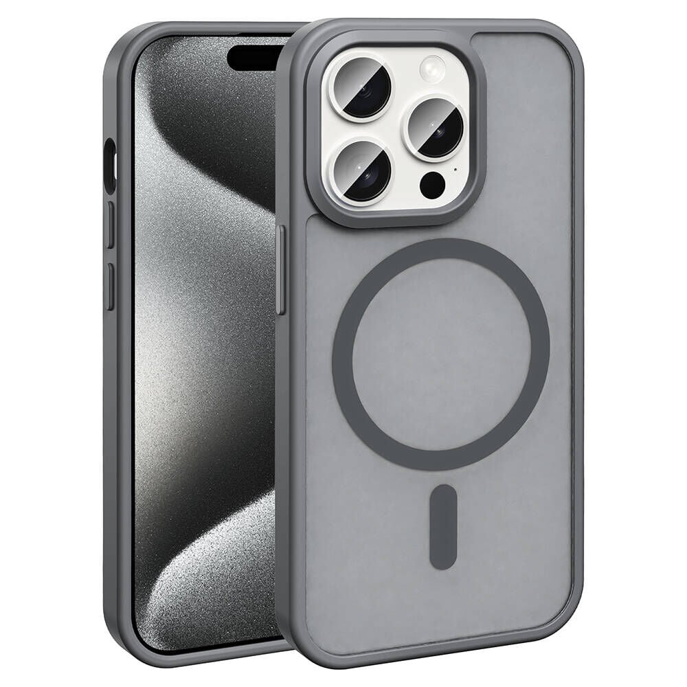 iPhone 15 Pro Max Kılıf Magsafe Şarj Özellikli Mat Arka Yüzey Sio Kapak Gri
