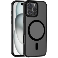 iPhone 16 Pro Max Kılıf Kablosuz Şarj Özellikli Mat Arka Yüzey Sio Kapak Siyah