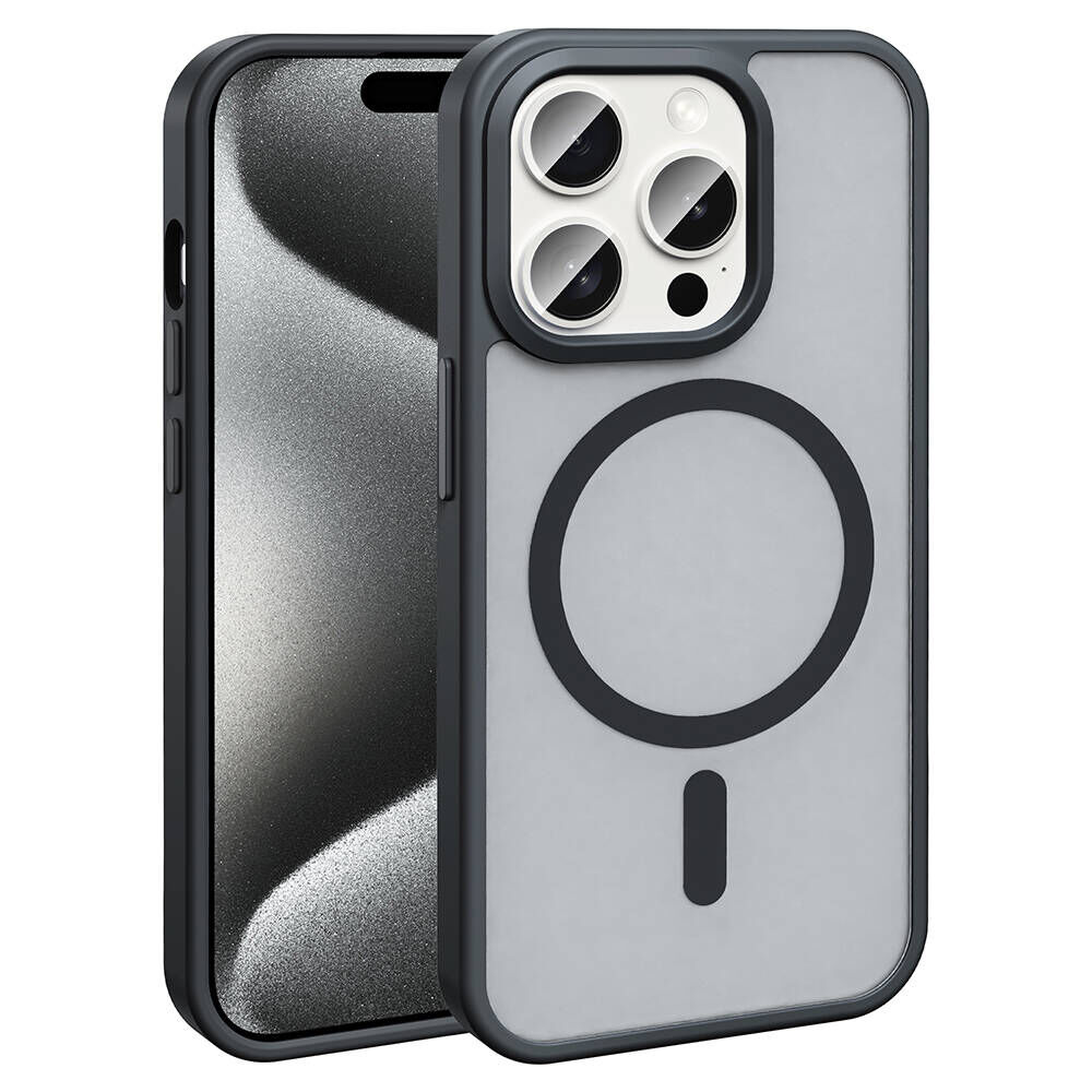 iPhone 15 Pro Kılıf Magsafe Şarj Özellikli Mat Arka Yüzey Sio Kapak Siyah
