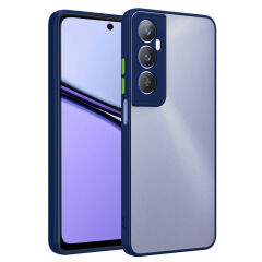 Realme C65 4G Kılıf Mat Kamera Korumalı Renkli Tuşlu Sert Silikon Hux Kapak Lacivert