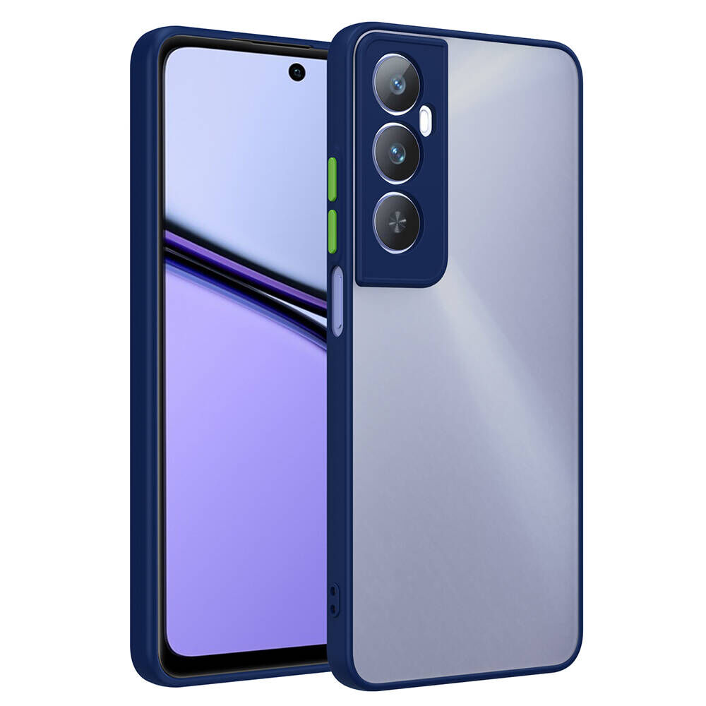 Realme C65 4G Kılıf Mat Kamera Korumalı Renkli Tuşlu Sert Silikon Hux Kapak Lacivert