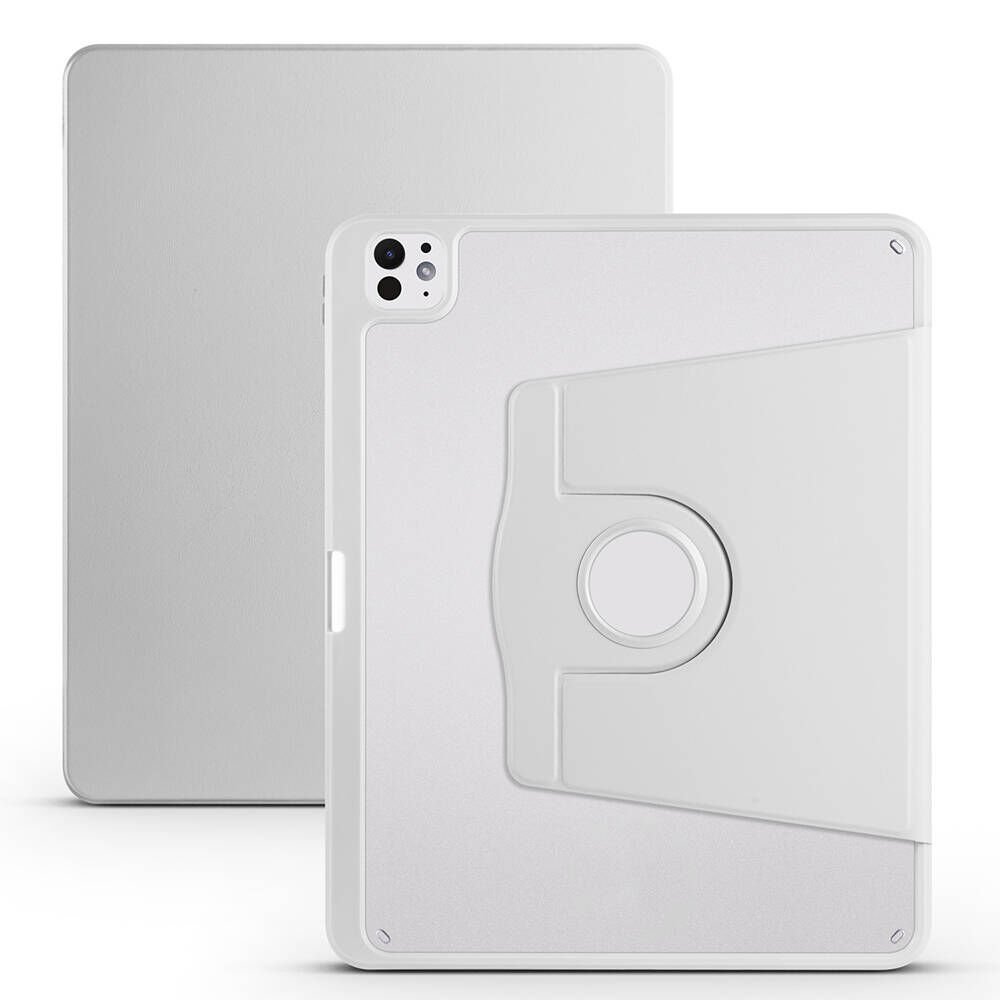 Apple iPad Pro 13 2024 Kılıf Termik Kalem Bölmeli Dönebilen Standlı Kılıf Gri